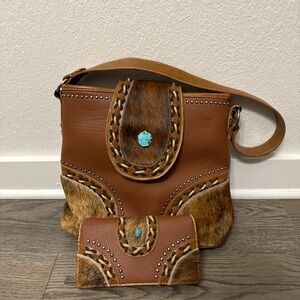 Western Brown Leather Shoulder Bag & Wallet Set